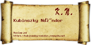 Kubinszky Nándor névjegykártya